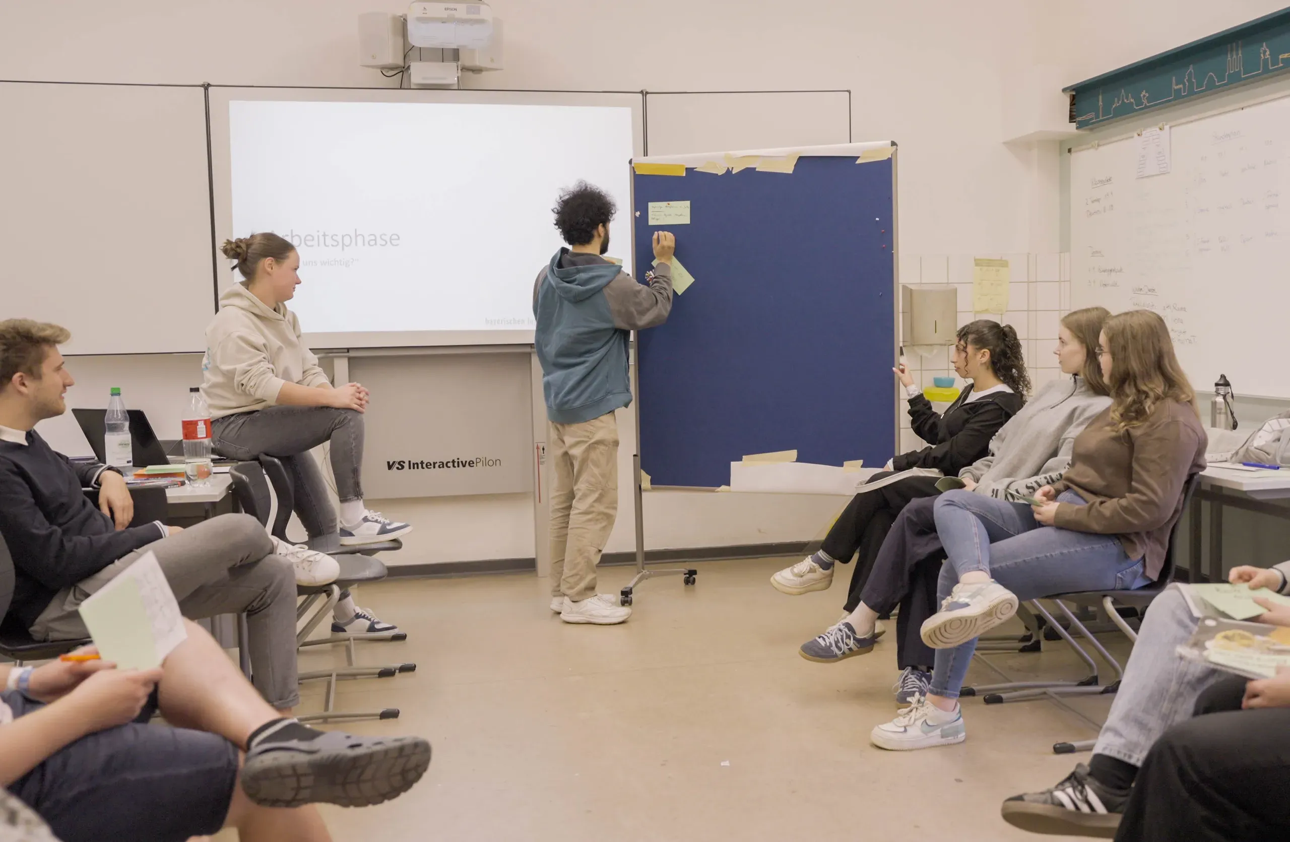 Eine Gruppe Jugendlicher in einem interaktiven Seminar