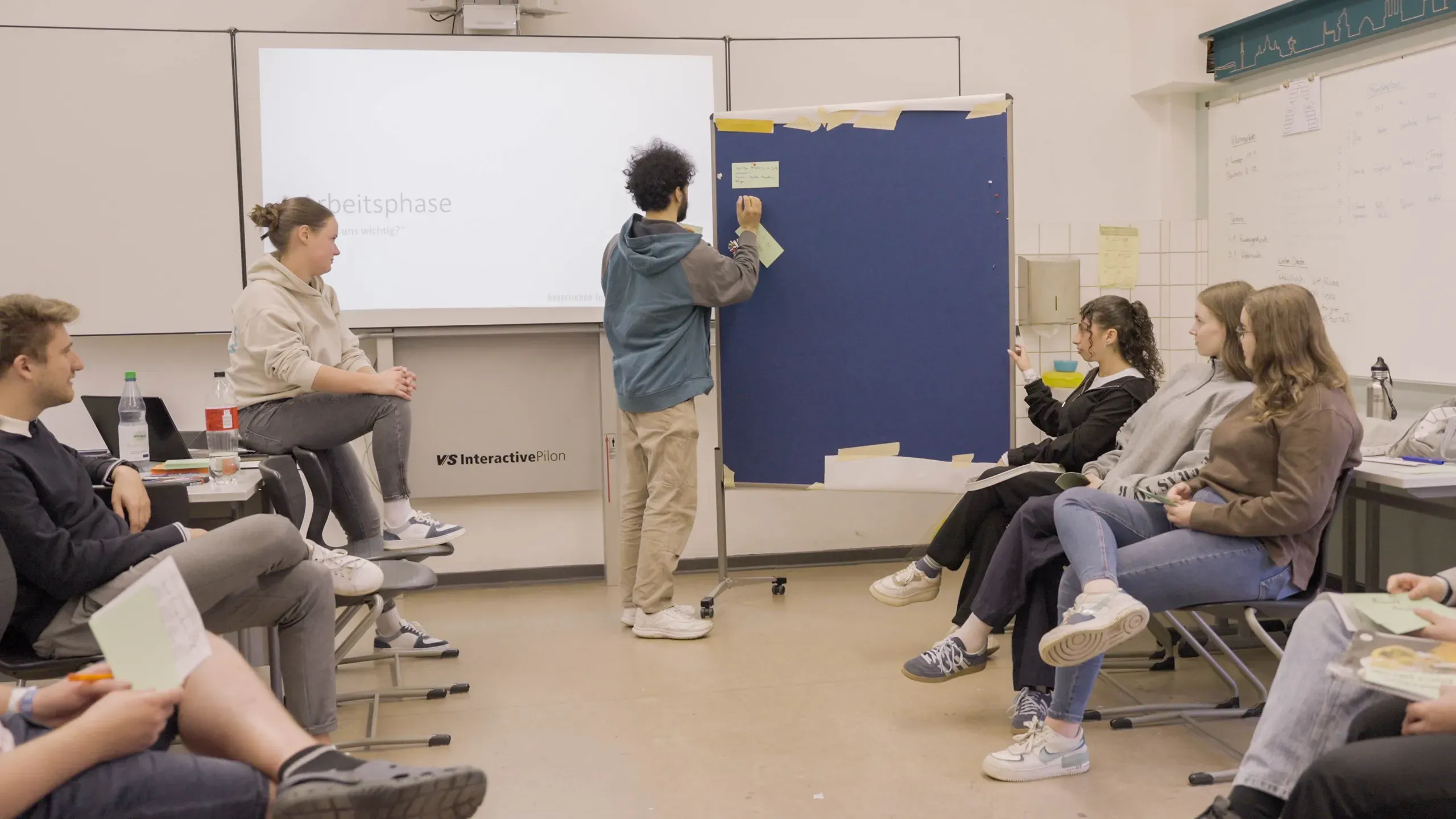 Eine Gruppe Jugendlicher in einem interaktiven Seminar